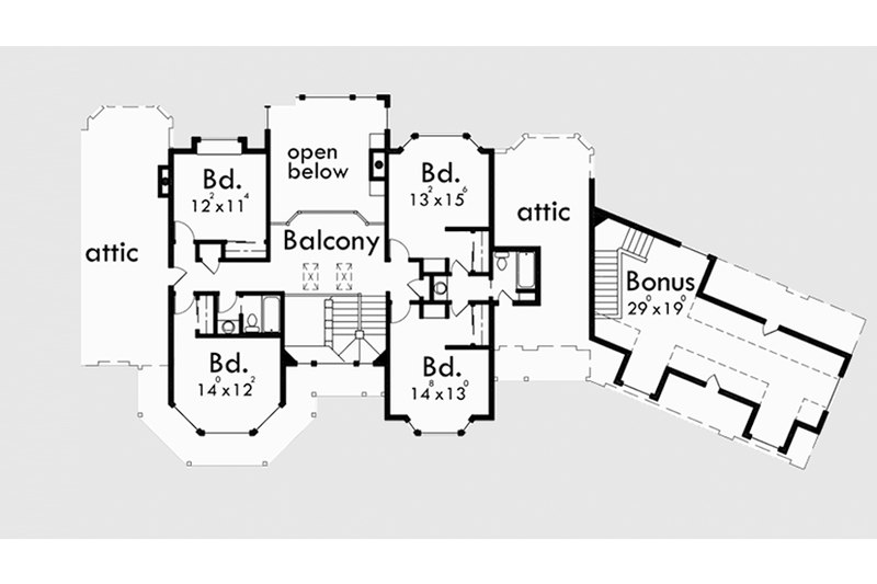 Architectural House Design - Floor Plan - Upper Floor for Country House Plan #303-472 - 6 bed, 4.5 bath