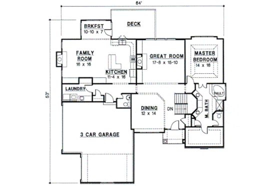 Floor Plan - Main Floor for Traditional House Plan #67-368 - 4 bed, 3.5 bath