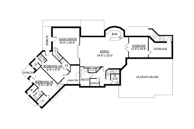 Architectural House Design - Floor Plan - Lower Floor for European House Plan #937-19 - 5 bed, 6.5 bath