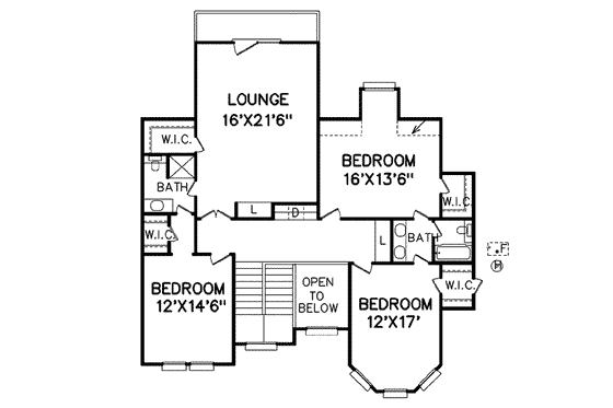 Floor Plan - Upper Floor for European House Plan #65-220 - 4 bed, 3.5 bath