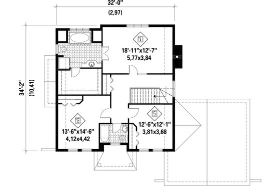 Floor Plan - Upper Floor for European House Plan #25-4794 - 3 bed, 1 bath