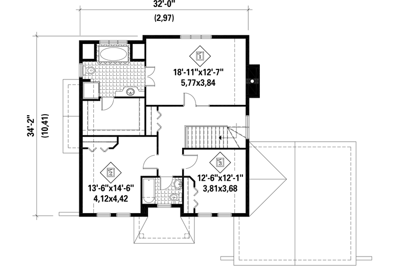 Home Plan - Floor Plan - Upper Floor for European House Plan #25-4794 - 3 bed, 1 bath