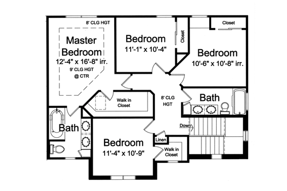 Floor Plan - Upper Floor for Traditional House Plan #46-800 - 4 bed, 2.5 bath