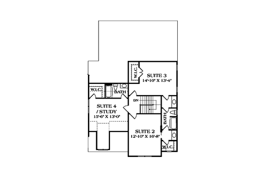 Floor Plan - Upper Floor for Craftsman House Plan #453-9 - 4 bed, 2.5 bath