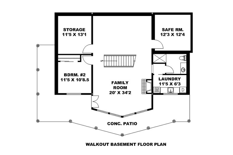 House Plan Design - Floor Plan - Lower Floor for Country House Plan #117-1001 - 2 bed, 2.5 bath