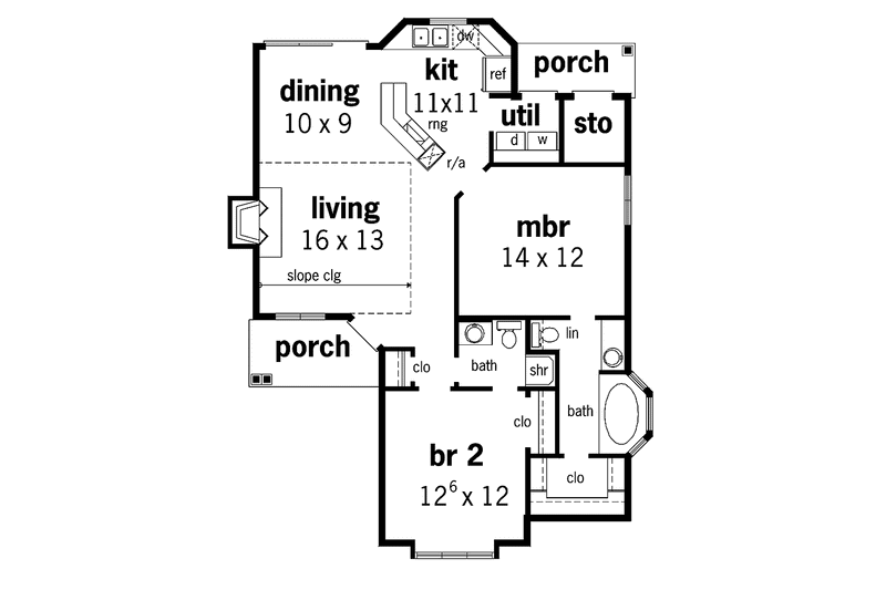 Architectural House Design - Floor Plan - Main Floor for Craftsman House Plan #45-383 - 2 bed, 2 bath