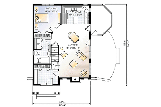 Floor Plan - Main Floor for Cottage House Plan #23-614 - 3 bed, 2 bath