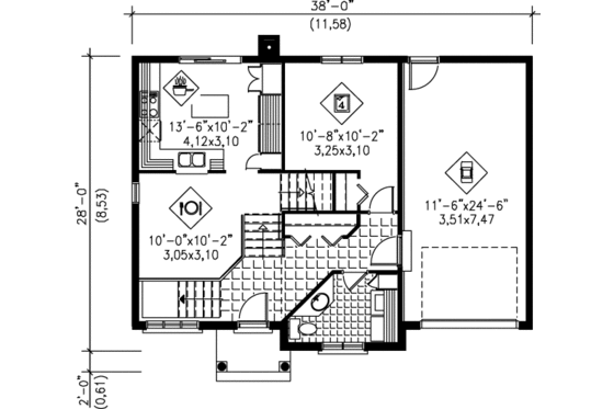 Floor Plan - Main Floor for European House Plan #25-3010 - 4 bed, 2 bath