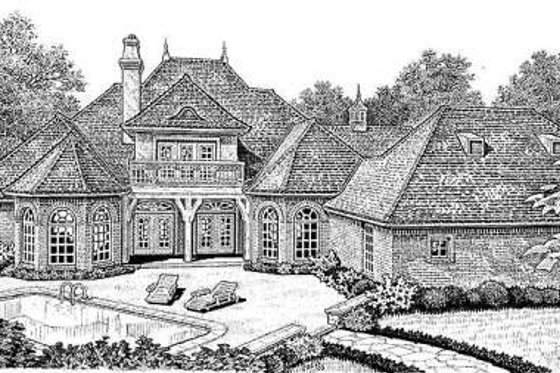 Exterior - Rear Elevation for European House Plan #310-345 - 4 bed, 3.5 bath