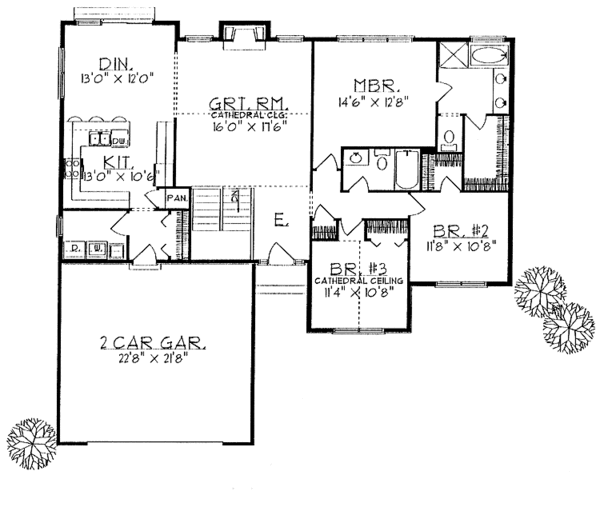 House Design - Ranch Floor Plan - Main Floor Plan #70-1307