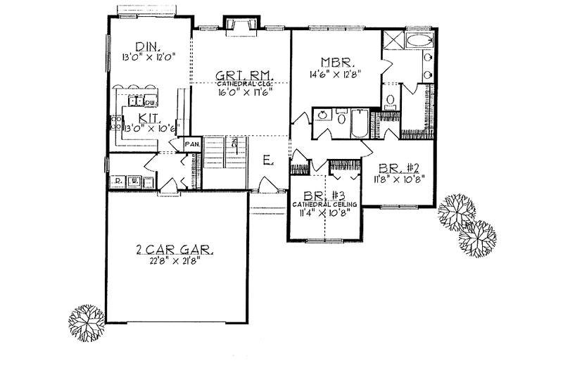House Plan Design - Floor Plan - Main Floor for Ranch House Plan #70-1307 - 3 bed, 2 bath