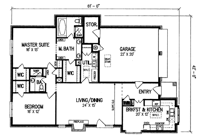 Home Plan - Floor Plan - Main Floor for Traditional House Plan #45-520 - 2 bed, 2 bath