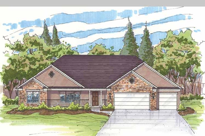 House Blueprint - Exterior - Front Elevation 3 for Traditional House Plan #435-13 - 3 bed, 2 bath