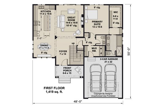 Floor Plan - Main Floor for Bungalow House Plan #51-1423 - 4 bed, 3.5 bath