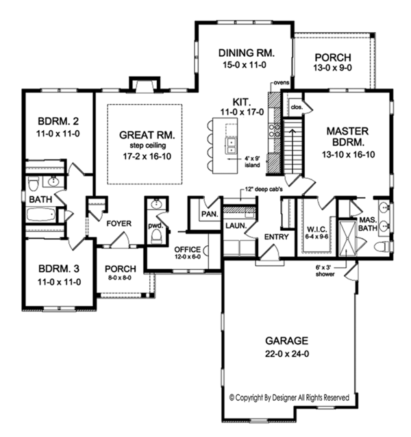 House Blueprint - Ranch Floor Plan - Main Floor Plan #1010-202