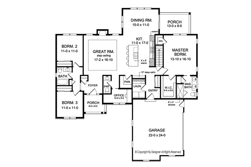 Architectural House Design - Floor Plan - Main Floor for Ranch House Plan #1010-202 - 3 bed, 2.5 bath