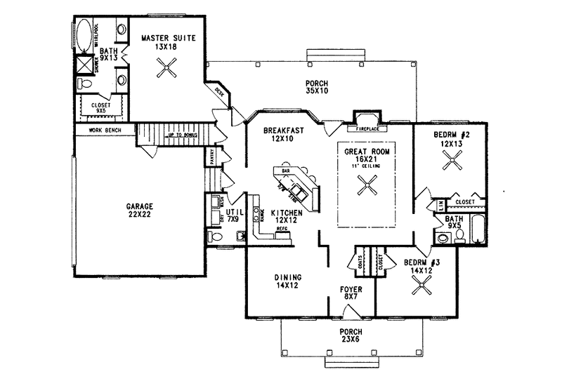 Home Plan - Floor Plan - Main Floor for Country House Plan #14-257 - 3 bed, 2 bath