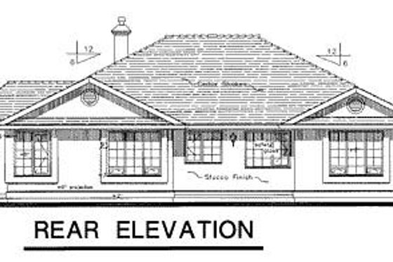 Exterior - Rear Elevation for Ranch House Plan #18-129 - 3 bed, 2 bath
