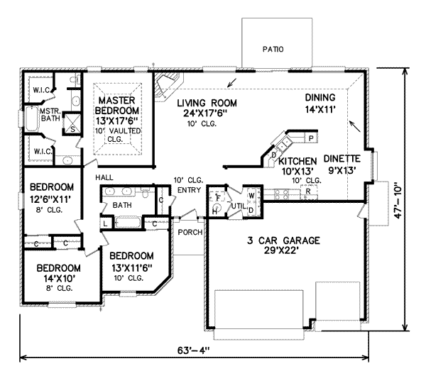 Traditional Style House Plan - 4 Beds 2 Baths 2097 Sq/Ft Plan #65-145 ...