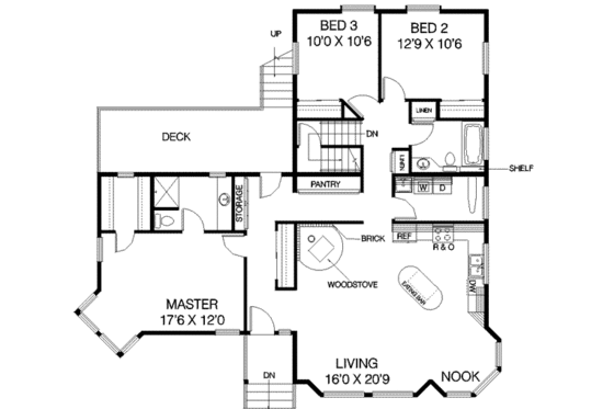Floor Plan - Main Floor for Traditional House Plan #60-427 - 3 bed, 2 bath