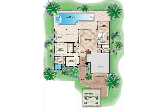 Floor Plan - Main Floor for Adobe / Southwestern House Plan #27-458 - 4 bed, 3.5 bath