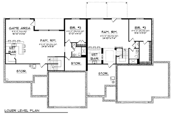 Floor Plan - Lower Floor for Traditional House Plan #70-939 - 3 bed, 3 bath