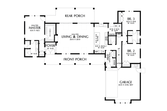 Floor Plan - Main Floor for Farmhouse House Plan #48-968 - 3 bed, 2.5 bath