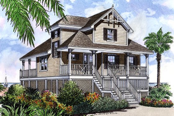 Exterior - Front Elevation for Beach House Plan #417-123 - 4 bed, 2 bath