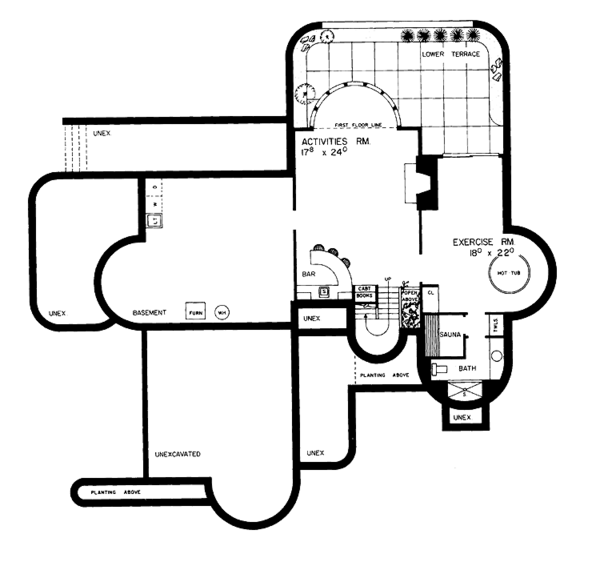 Architectural House Design - Contemporary Floor Plan - Lower Floor Plan #72-783