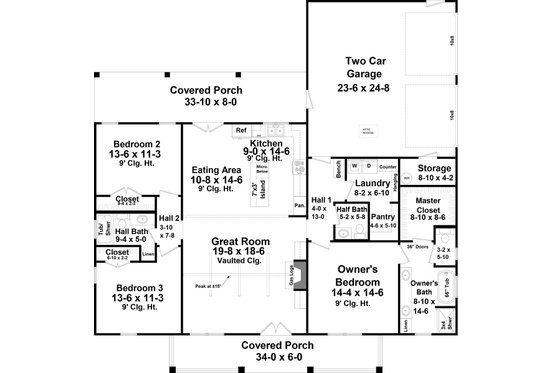 Floor Plan - Main Floor for Farmhouse House Plan #21-485 - 3 bed, 2.5 bath
