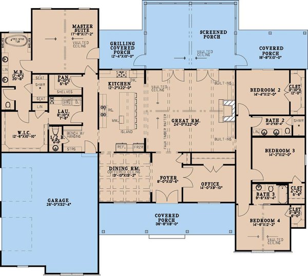 Architectural House Design - Floor Plan - Main Floor for Farmhouse House Plan #923-502 - 4 bed, 3.5 bath