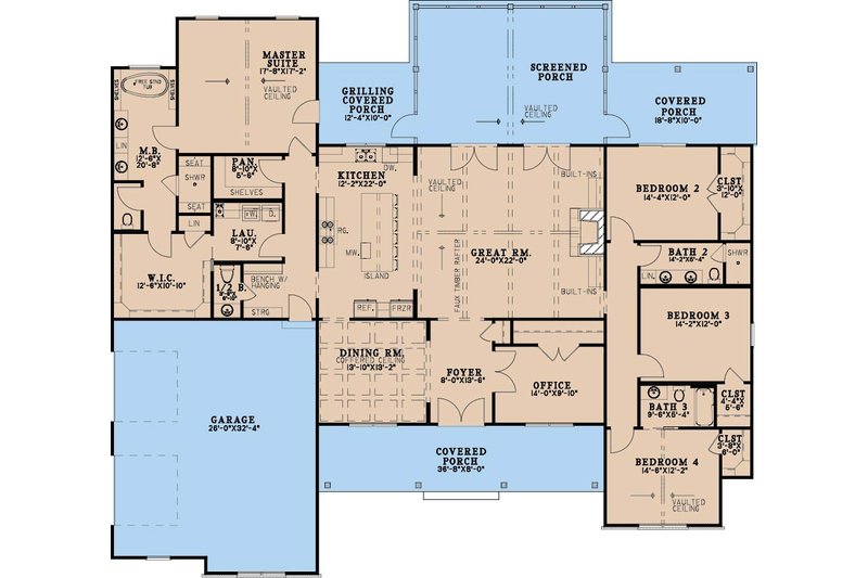 Architectural House Design - Floor Plan - Main Floor for Farmhouse House Plan #923-502 - 4 bed, 3.5 bath