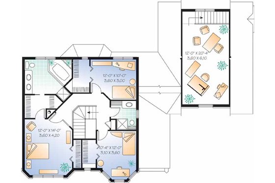 Floor Plan - Upper Floor for European House Plan #23-2450 - 3 bed, 2.5 bath