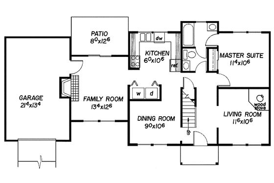 Floor Plan - Main Floor for Bungalow House Plan #60-760 - 3 bed, 2 bath