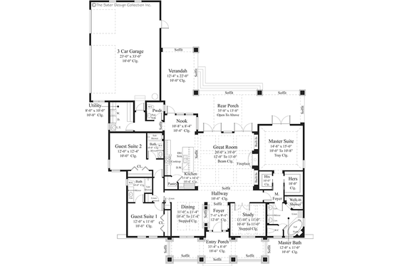Floor Plan - Main Floor for Prairie House Plan #930-463 - 3 bed, 3.5 bath