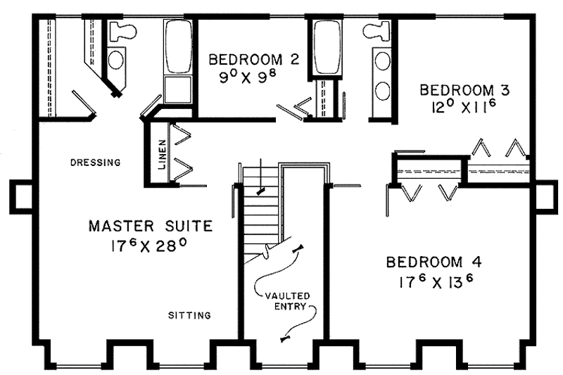 Dream House Plan - Floor Plan - Upper Floor for Colonial House Plan #60-711 - 4 bed, 3 bath