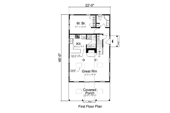 Floor Plan - Main Floor for Cottage House Plan #312-619 - 2 bed, 2 bath