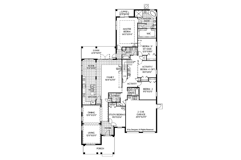 Home Plan - Floor Plan - Main Floor for Contemporary House Plan #999-165 - 3 bed, 4 bath