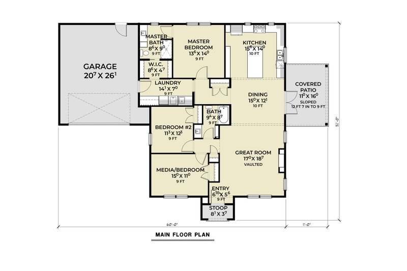 House Design - Floor Plan - Main Floor for Cottage House Plan #1070-222 - 3 bed, 2 bath
