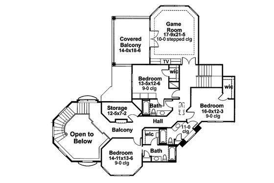 Floor Plan - Upper Floor for European House Plan #120-219 - 5 bed, 5.5 bath