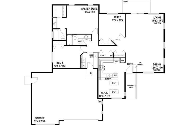 Home Plan - Floor Plan - Main Floor for Contemporary House Plan #60-1018 - 3 bed, 2 bath