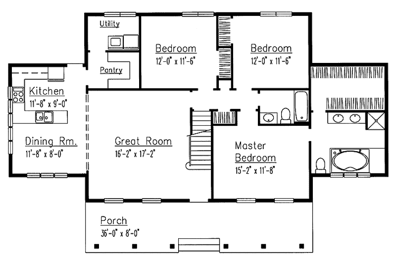 Home Plan - Floor Plan - Main Floor for Country House Plan #1051-8 - 3 bed, 2 bath