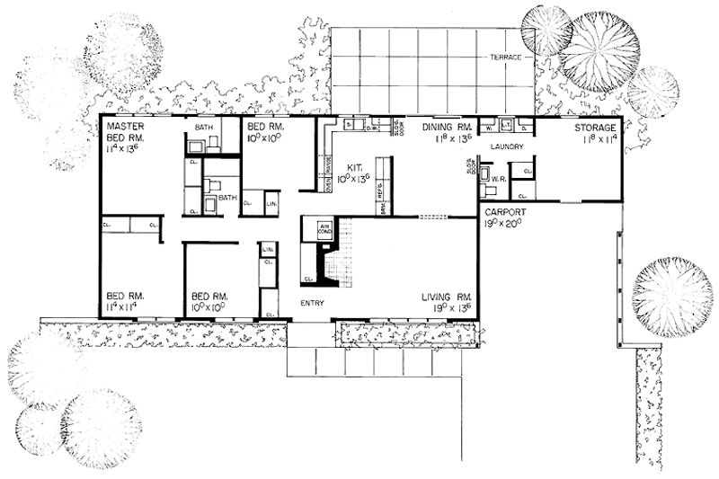 Home Plan - Floor Plan - Main Floor for Adobe / Southwestern House Plan #72-823 - 4 bed, 2.5 bath