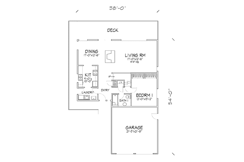 Architectural House Design - Floor Plan - Main Floor for Prairie House Plan #320-1197 - 3 bed, 2 bath