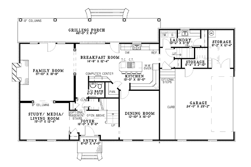 Dream House Plan - Floor Plan - Main Floor for Colonial House Plan #17-2833 - 4 bed, 3.5 bath