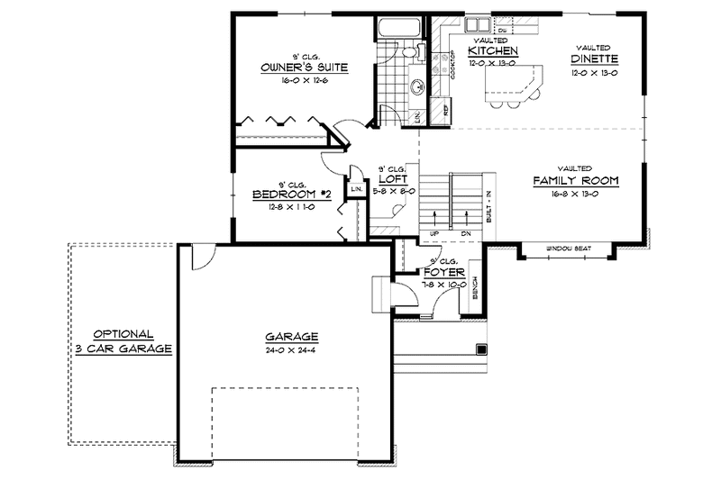 House Blueprint - Floor Plan - Main Floor for Contemporary House Plan #51-589 - 2 bed, 1 bath