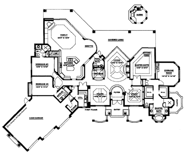 Architectural House Design - Mediterranean Floor Plan - Main Floor Plan #1017-2
