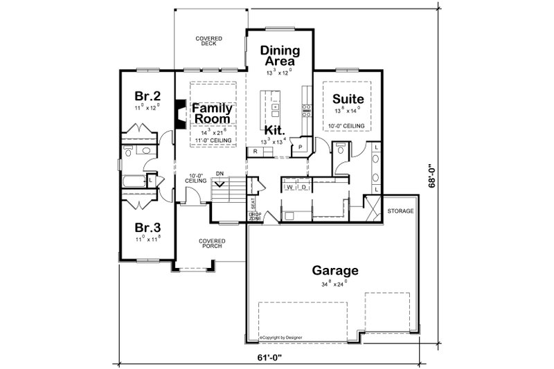 House Plan Design - Floor Plan - Main Floor for Contemporary House Plan #20-2484 - 3 bed, 2 bath