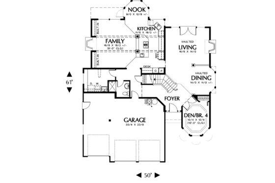 Floor Plan - Main Floor for Mediterranean House Plan #48-336 - 4 bed, 3 bath