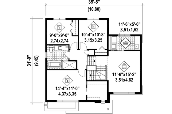 Floor Plan - Upper Floor for Modern House Plan #25-4589 - 3 bed, 1 bath
